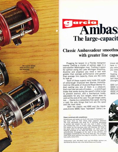 The Garcia Ambassadeur 6000, 6000C, and 6500C High-Capacity Reels. 1977 Garcia Fishing Annual. Image Terry Battisti.