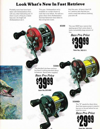 1978 Bass Pro Shops Catalog ad for Garcia Ambassadeur Bushing Reels. Image Terry Battisti.