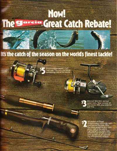 Garcia ad from the Mar/Apr 1979 issue of Bassmaster Magazine featuring a spread for Garcia Ambassadeur Reels. Image Terry Battisti.