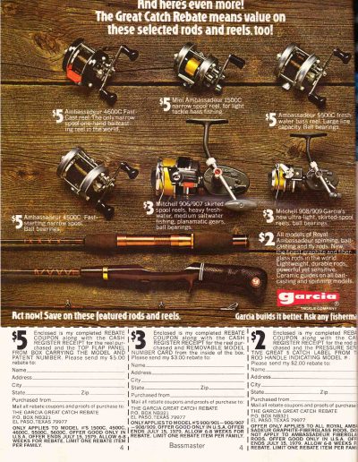 Garcia ad from the Mar/Apr 1979 issue of Bassmaster Magazine featuring a spread for Garcia Ambassadeur Reels. Image Terry Battisti.