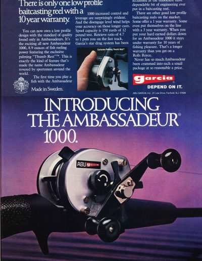 1982 Garcia ad from the May/Jun issue of Bassmaster Magazine featuring the new Ambassadeur 1000. Image Terry Battisti.