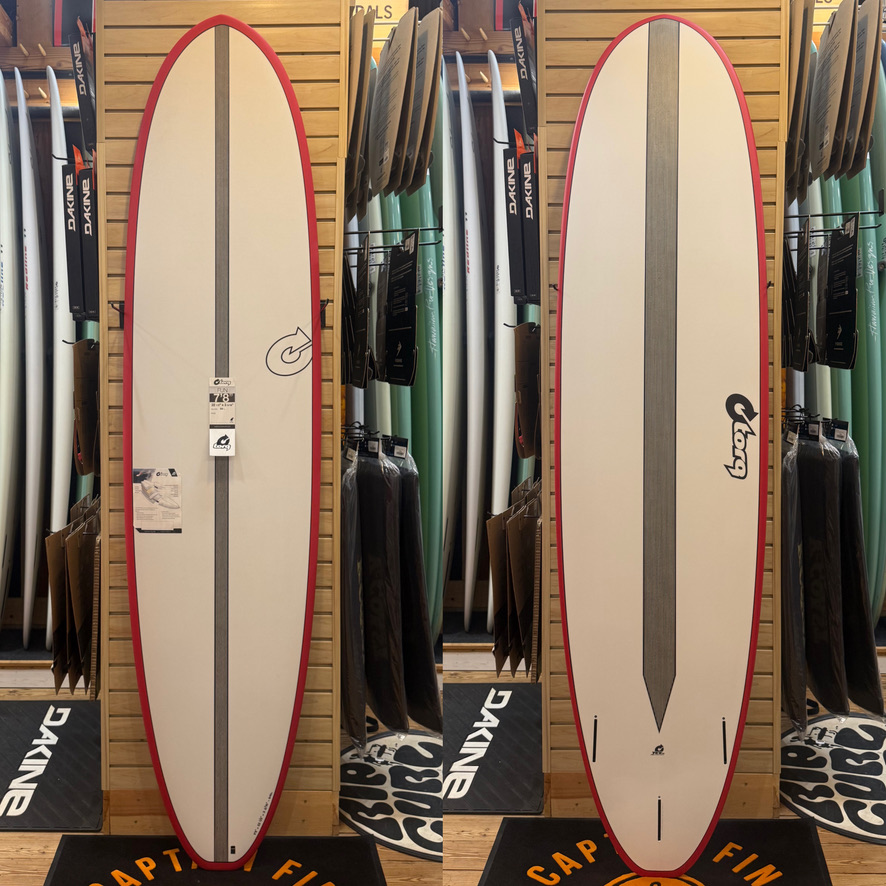 7'8 Fun Carbon Strip Red Rail  surfboard top photo