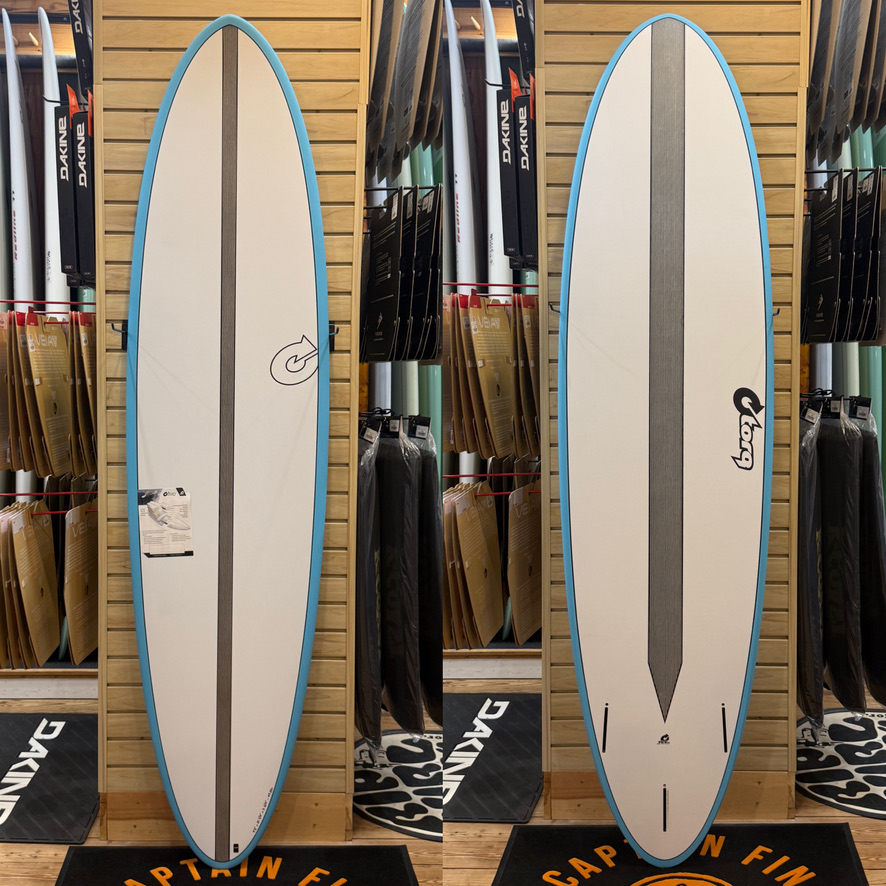 6'8 Fun Carbon Strip (miami blue rail) surfboard top photo