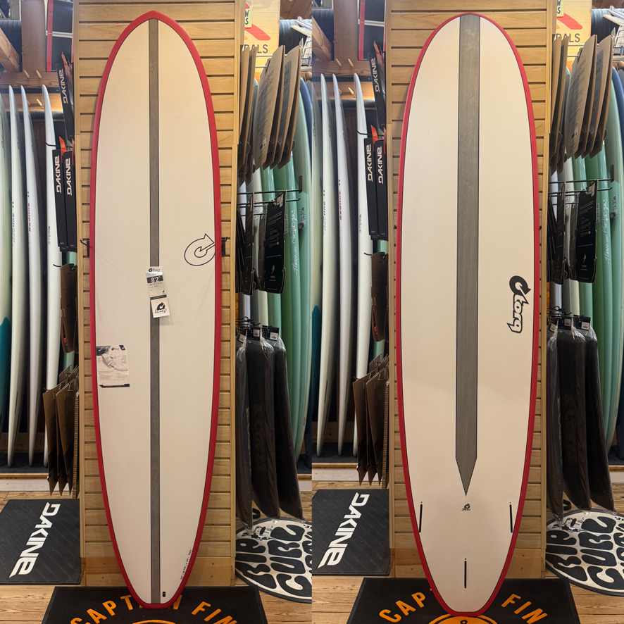 8'2 Fun Carbon Strip Red Rail  surfboard top photo
