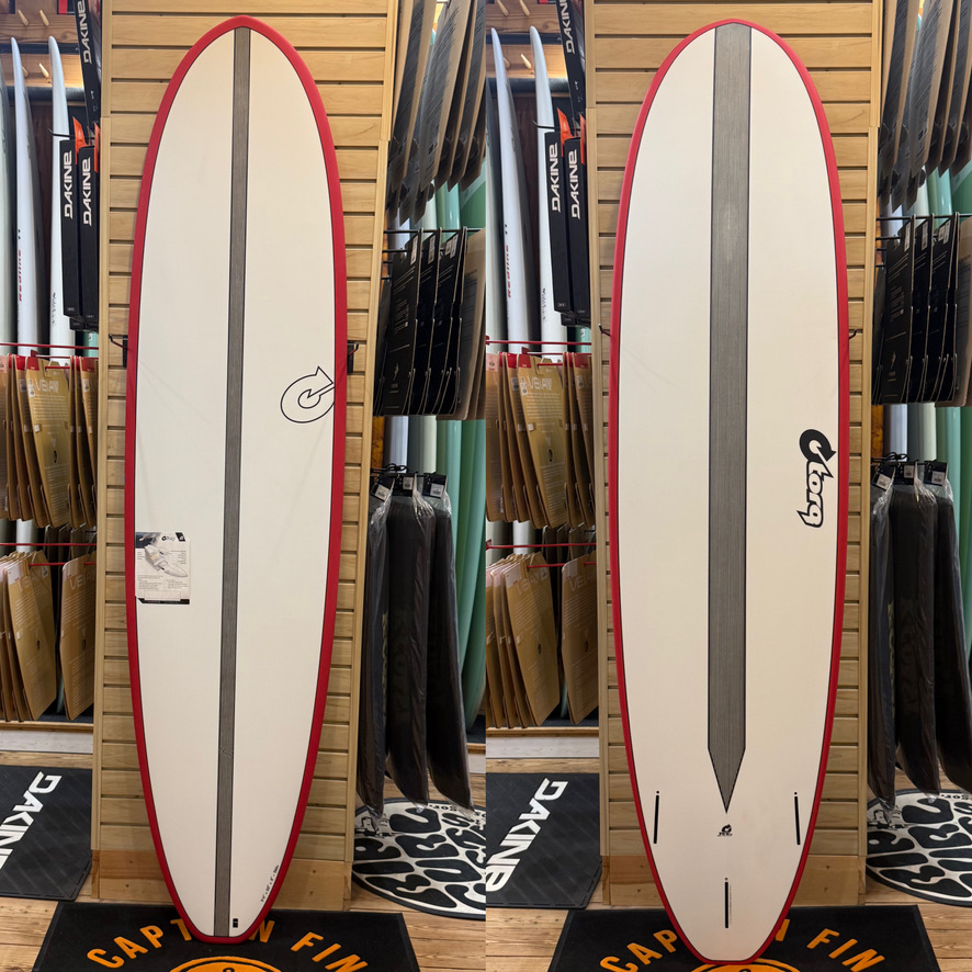 7'4 Fun Carbon Strip (red rail) surfboard top photo