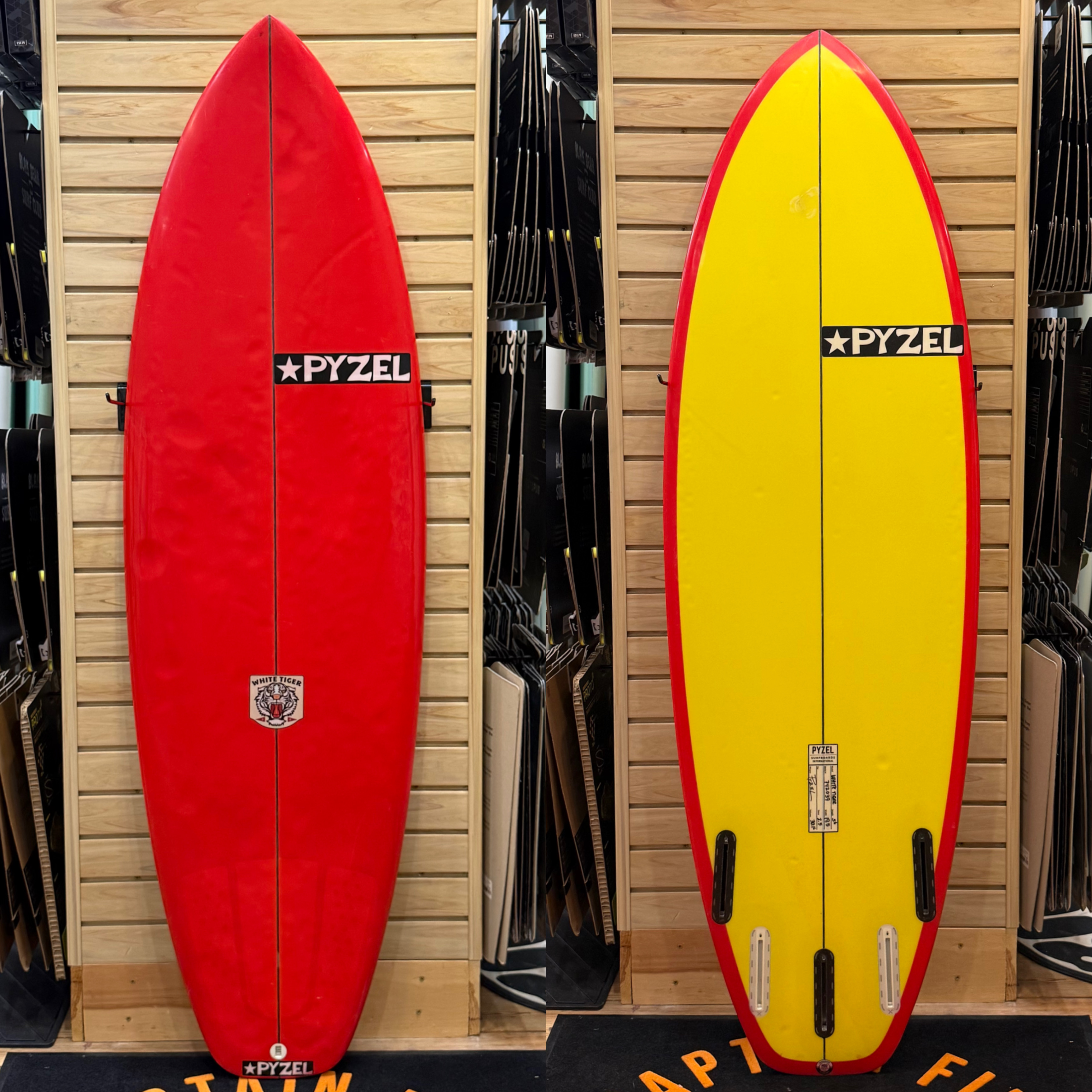 5'6 Pyzel surfboard top photo