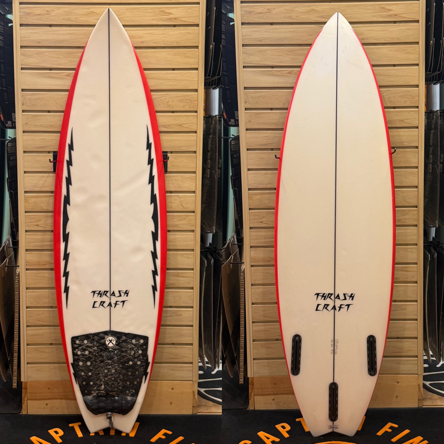 5'1 Thrash Craft (red rails) surfboard top photo