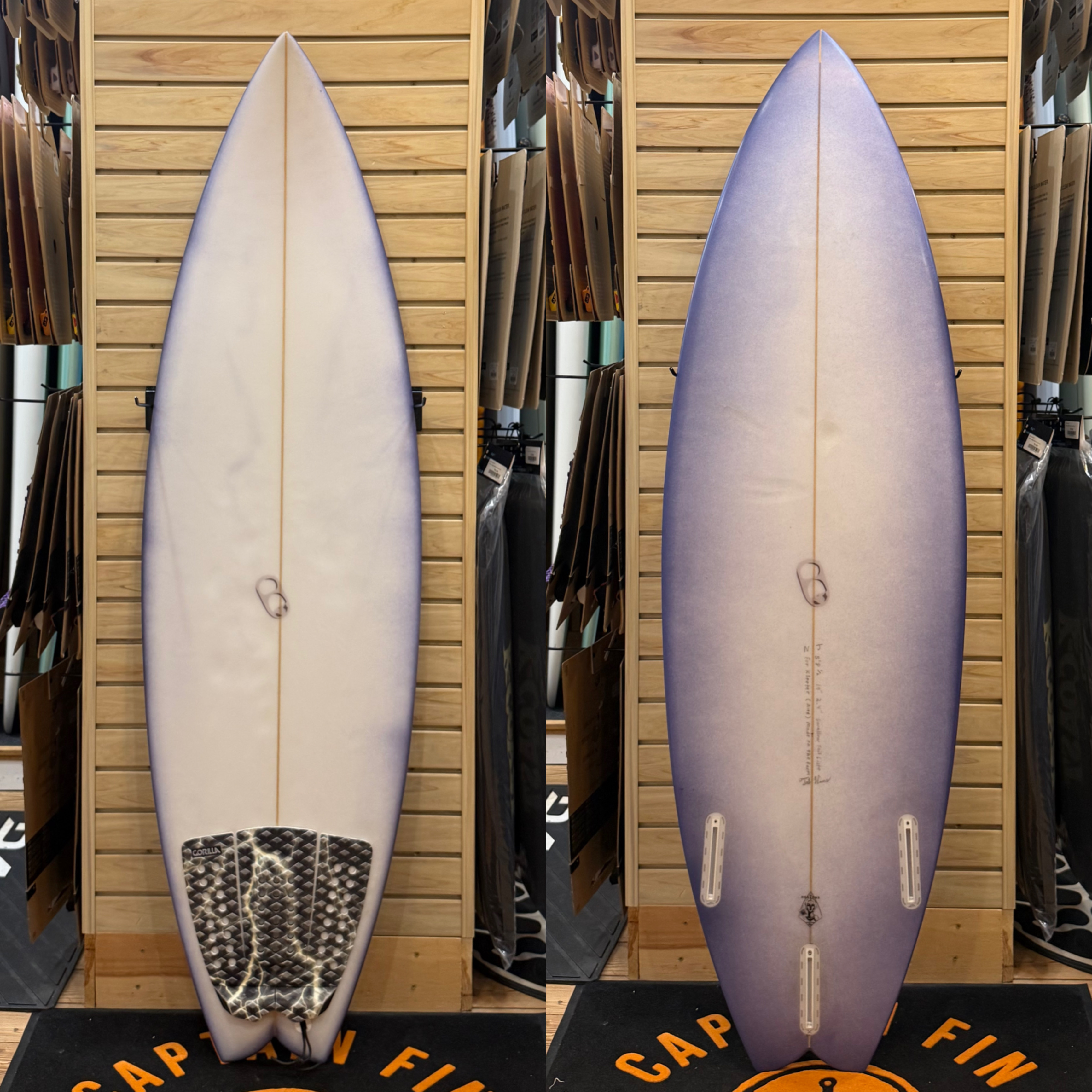 5'8 Tab surfboard top photo