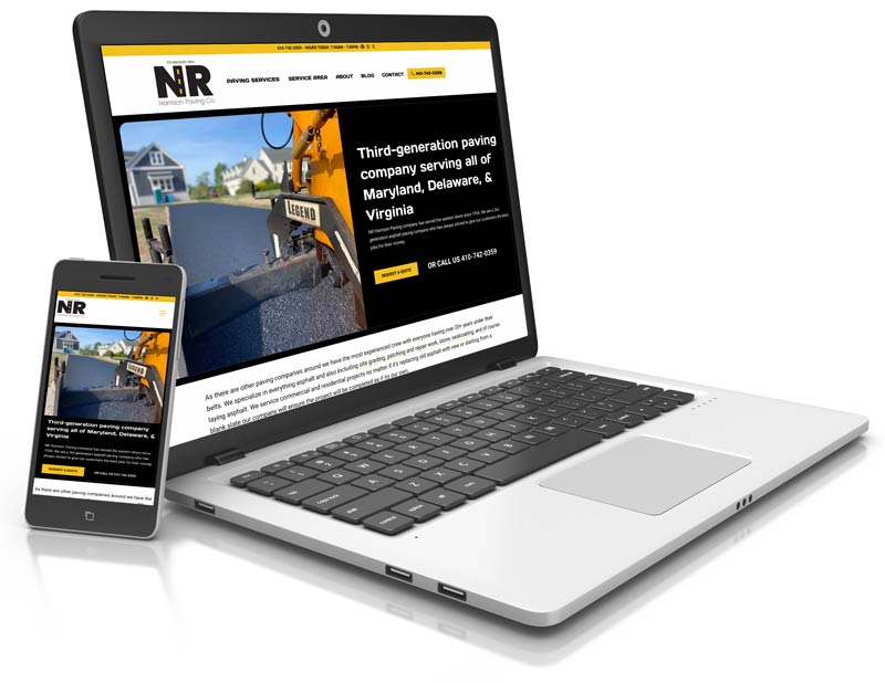 NR Harrison Paving Co website pictured in an laptop and mobile phone