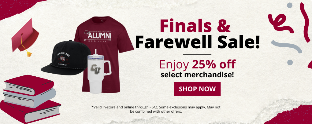 Finals & Farewell Sale - 25% off select merchandise