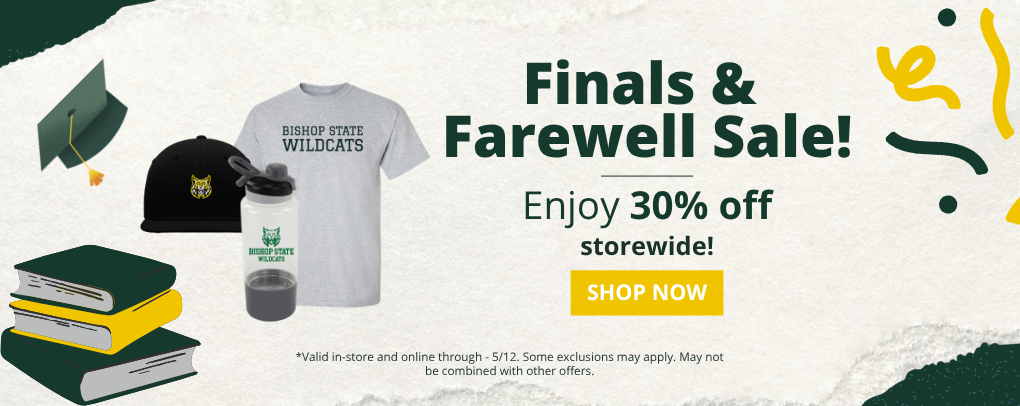 Wildcat Pride Bookstore Finals & Farewell banner promoting 30% off storewide
