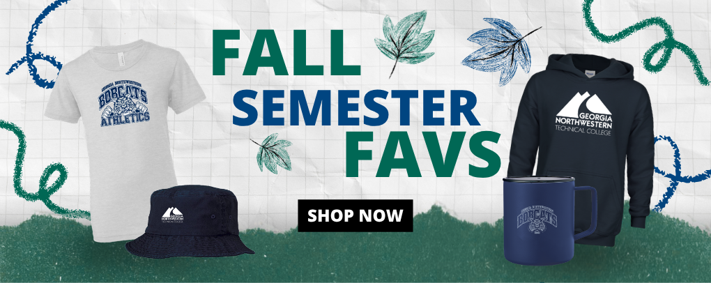 Fall Semester Favs banner featuring Georgia Northwestern Technical College apparel and gear