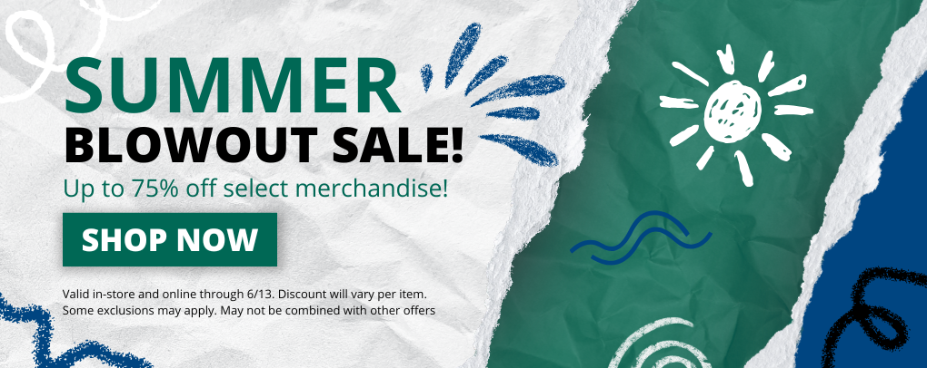 GNTC Bookstore Summer Blowout Sale banner promoting up to 75 percent off select merchandise with Shop Now button