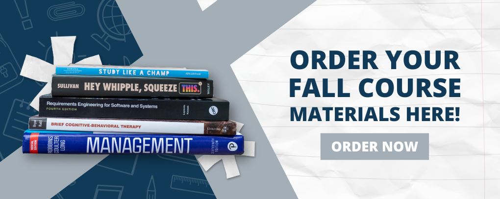 Order Your Fall Course Materials Here Banner