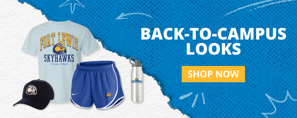 Fort Lewis College SkyStore Early Fall apparel merchandise banner