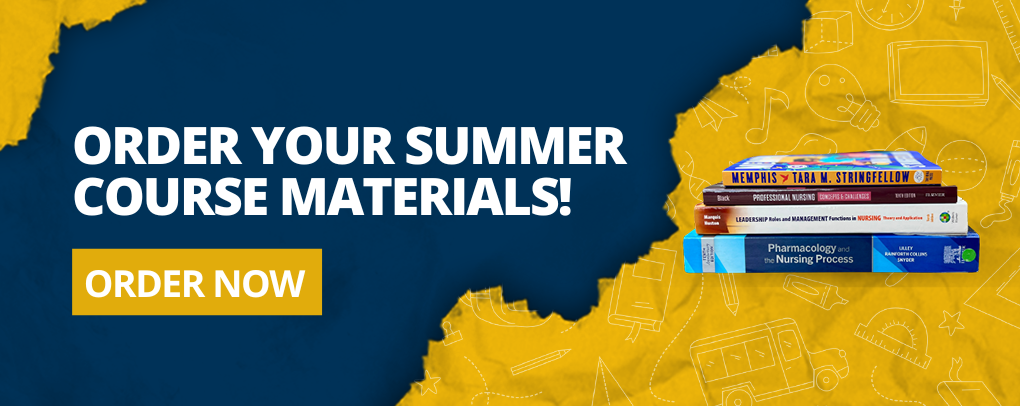 TCCC Bookstore Summer course materials banner promoting textbook ordering