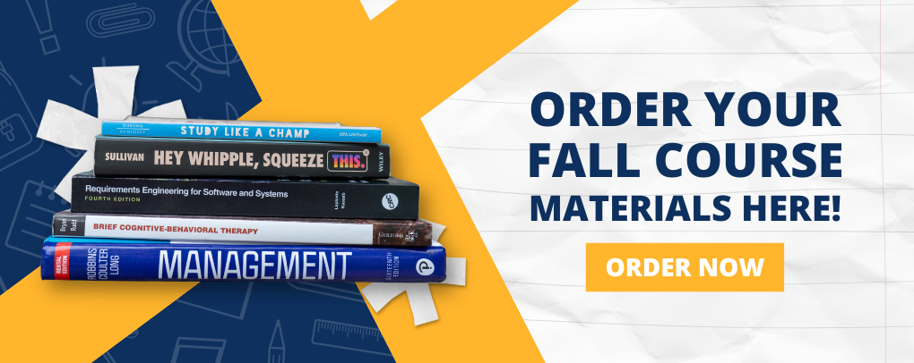 TCCC Bookstore Fall course materials banner promoting textbook ordering