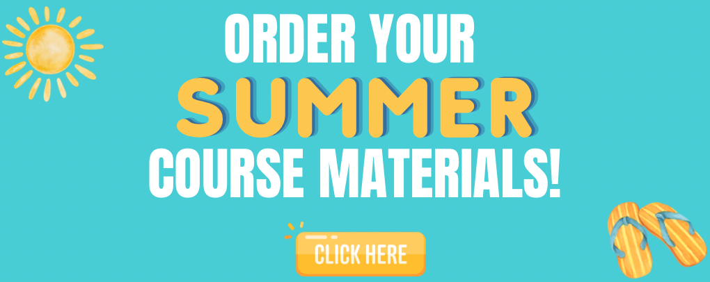 Summer Books Available Now banner - click the Textbooks tab to start your order