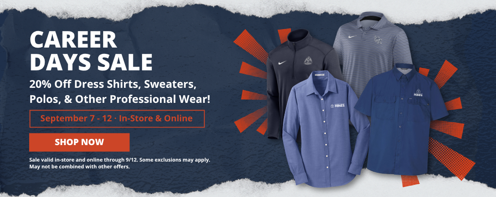 Oredigger Outfitters Career Days Sale banner promoting 20% percent off dress shirts, sweaters, polos, and other professional wear