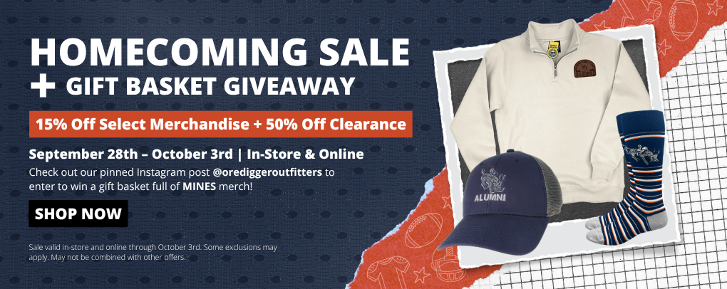 Oredigger Homecoming Sale & Giveaway banner promoting 15% percent off select merch