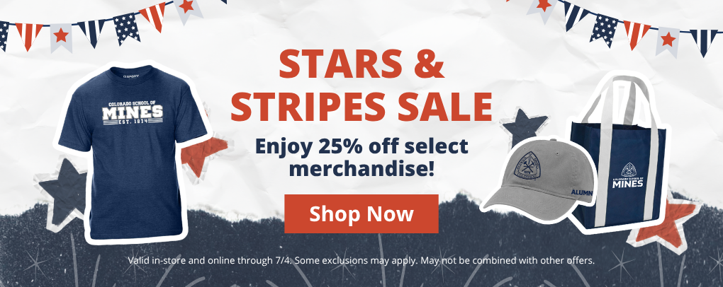 Oredigger Outfitters Stars and Stripes Sale banner promoting 25% percent off select merchandise with Shop Now button