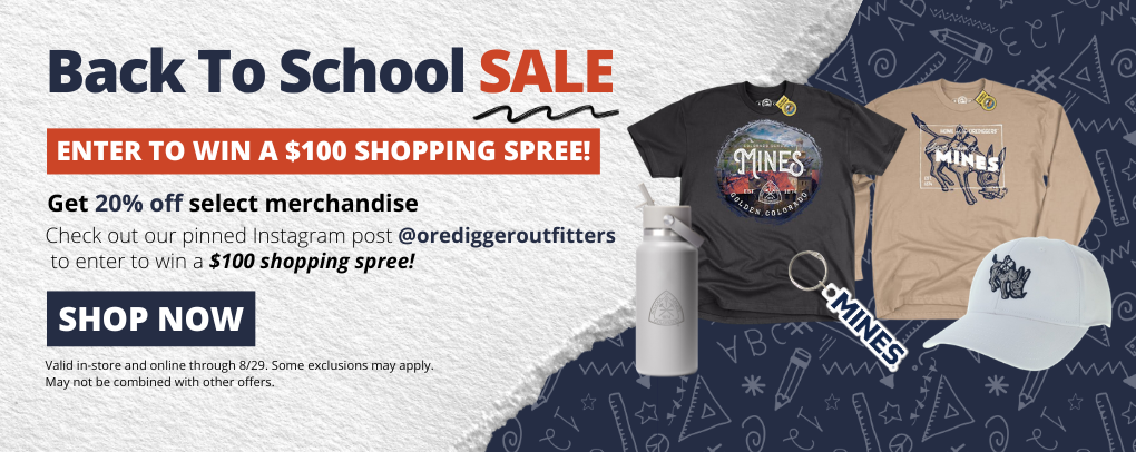 Oredigger Outfitters Back To School Sale banner promoting 20% percent off select merchandise banner
