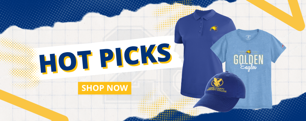 LCCC Bookstore Hot Picks banner featuring mid to late summer apparel