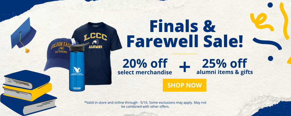Finals & Farewell Sale 20% off select merchandise & 25% off alumni/gift merchandise in-store and online Dates: 5/11 - 5/16
