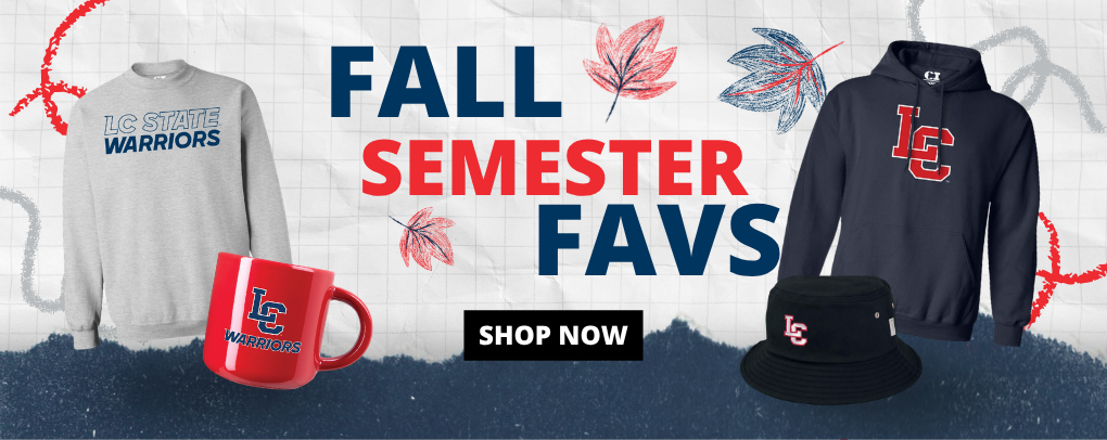 Fall Semester Favs banner featuring Lewis-Clark State College apparel and gear