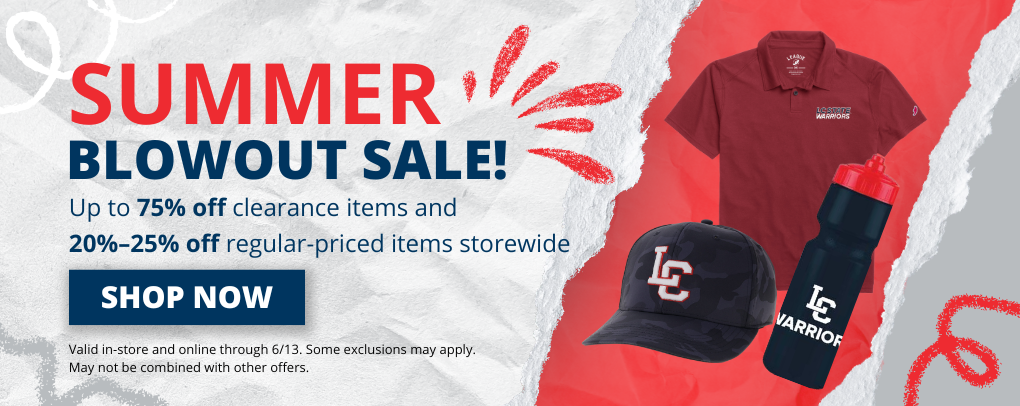LC State Bookstore Summer Blowout Sale banner promoting up to 75 percent off clearance items and 20-25% merchandise storewide with Shop Now button