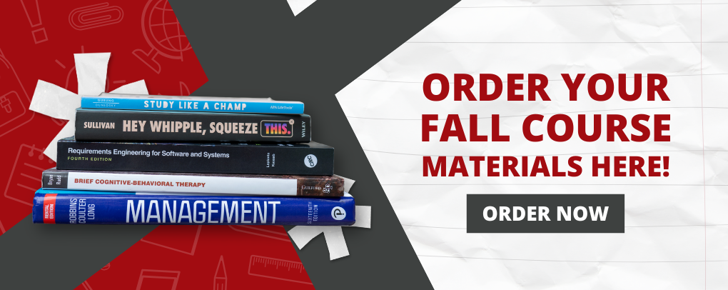Order Your Fall Course Materials Here Banner