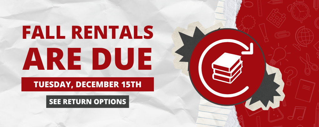 Fall Rentals Are Due Tuesday, December 15th banner with See Return Options button