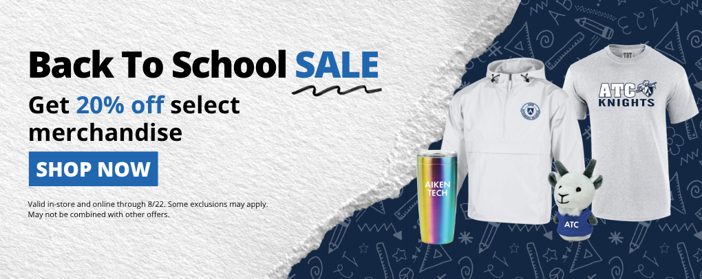 ATC Bookstore Back To School Sale banner promoting 20% percent off select merchandise