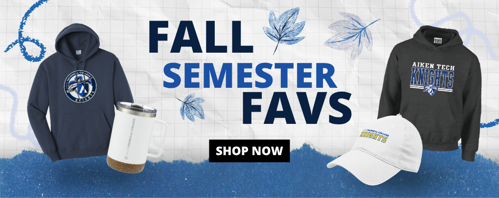 Fall Semester Favs banner featuring Aiken Technical College apparel and gear