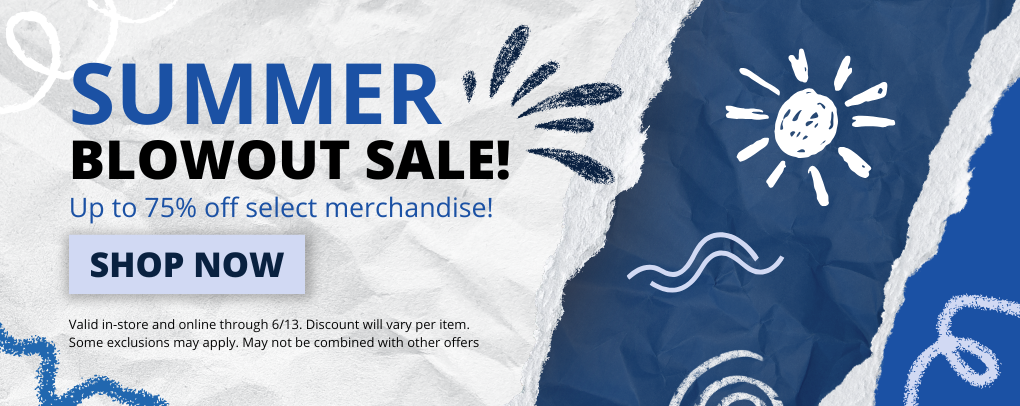 ATC Bookstore Summer Blowout Sale banner promoting up to 75 percent off select merchandise with Shop Now button