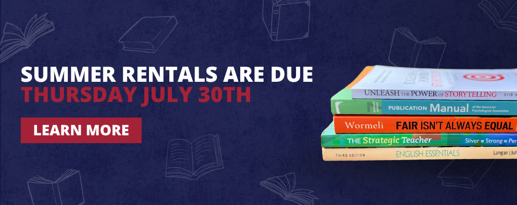 UA-PTC Bookstore Summer rental returns banner