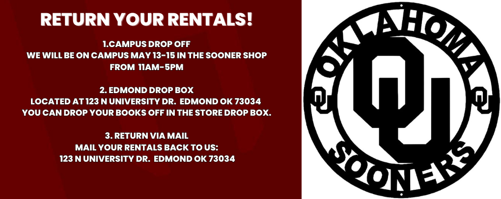 OU Bookstore rental returns banner promoting campus drop-off locations