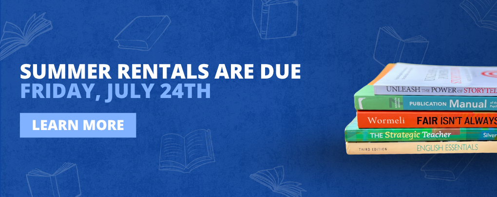 CBC Bookstore Summer Rental Returns banner with information on returning rented textbooks