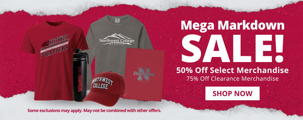 Northwest College Bookstore Mega Markdown Sale banner promoting 50 percent off everything