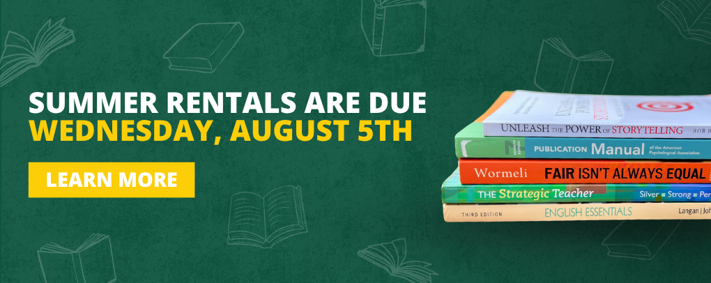 ATU Bookstore banner promoting Summer rental returns — return your rental textbooks by 8/5