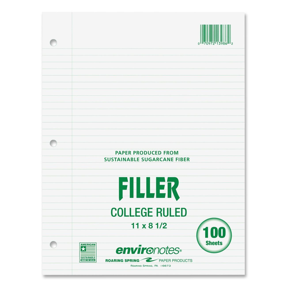 Roaring Spring BioBase Filler Paper - White 8.5x11in 100Sht Bulk College Ruled