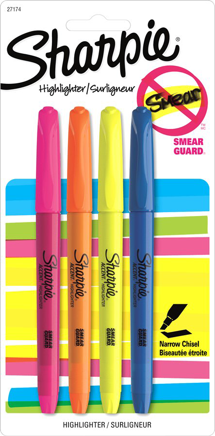 Sharpie Pen Style Pocket Highlighter - Asst Chisel 4Pk