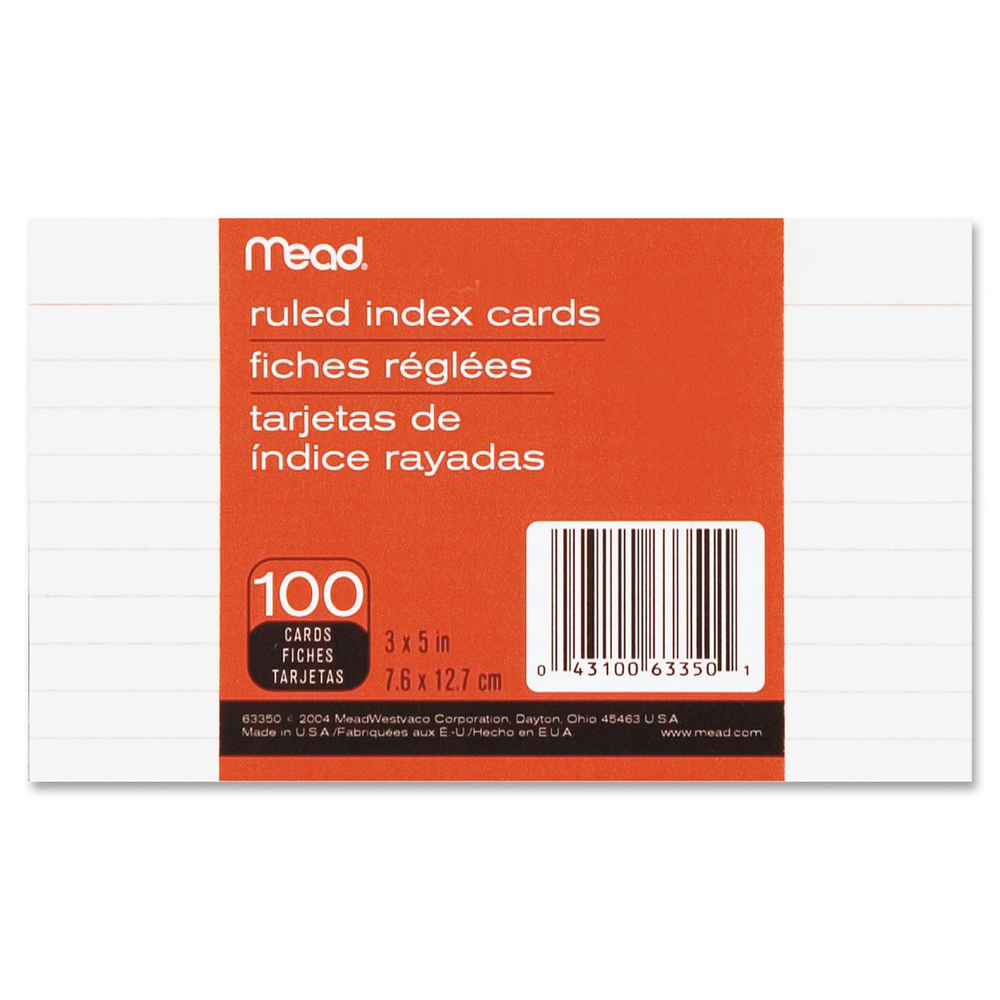 Mead Index Card - White 3x5in 100Ct Bulk Ruled
