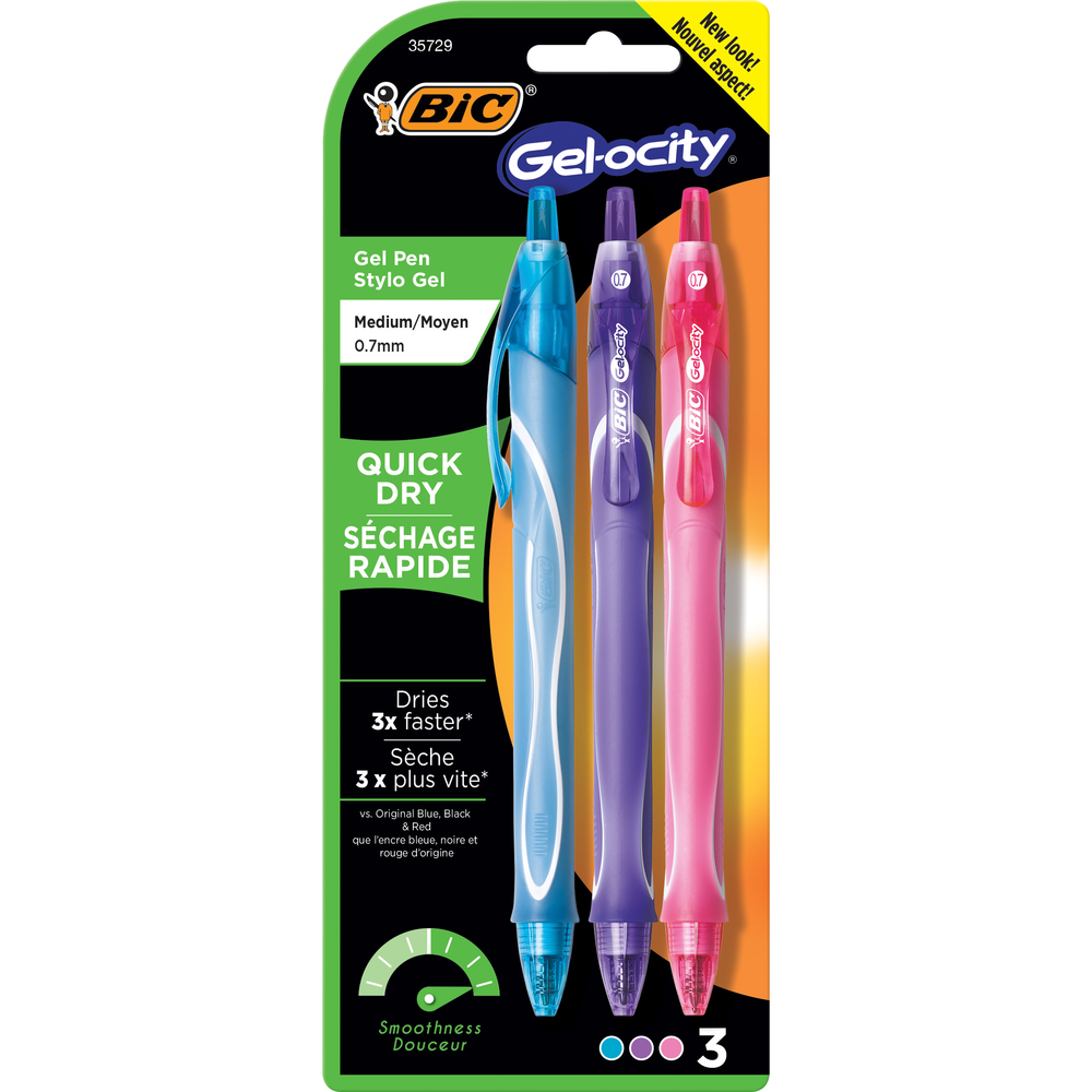 BIC Gel-ocity Quick Dry Retractable Gel Pen - Asst .7mm 3Pk BP Fashionst
