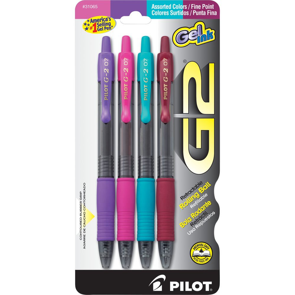 Pilot G2 Retractable Gel Pen - Asst .7mm 4Pk BP