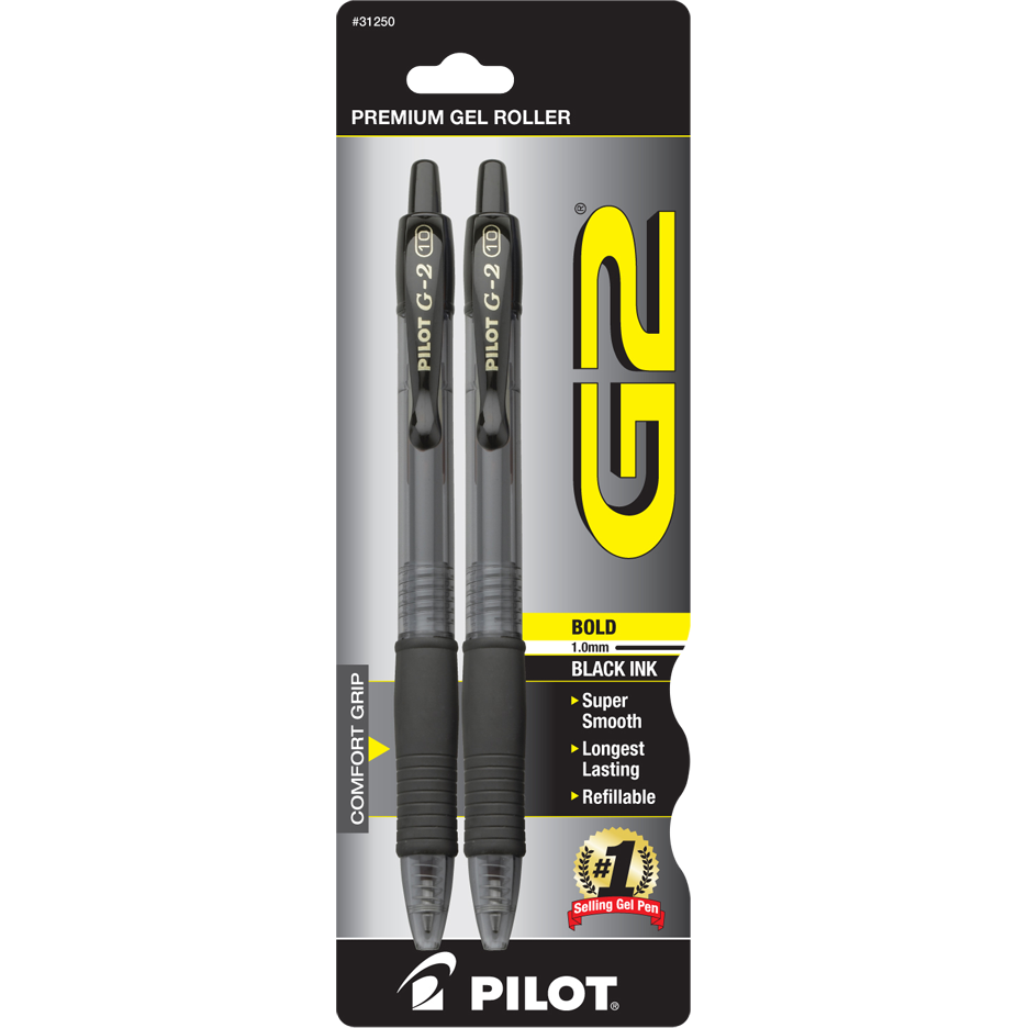Pilot G2 Retractable Gel Pen - Black 1.0mm 2Pk BP