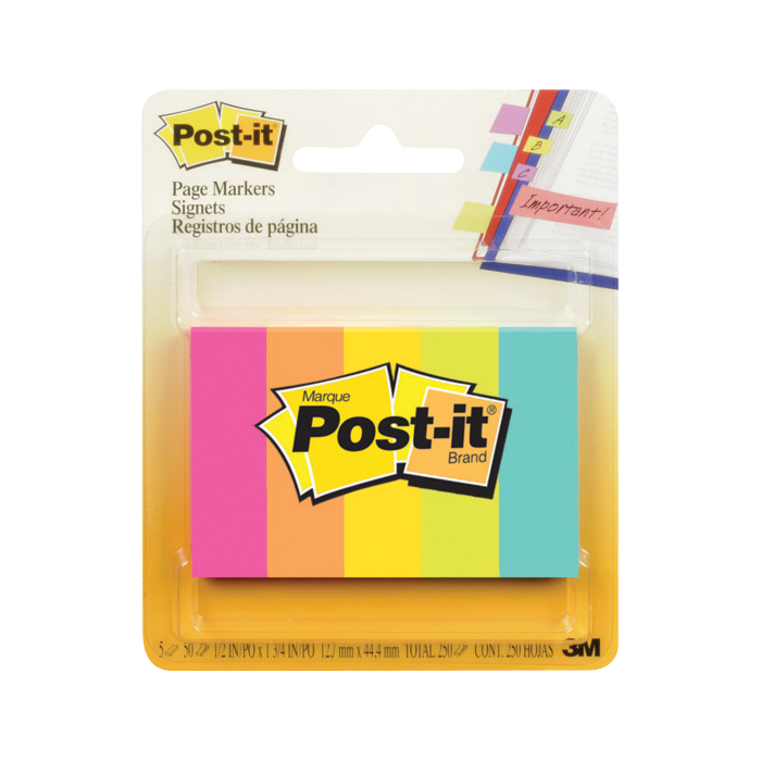 Post-it Page Markers - Asst .5x1.75in 5Pk BP Fluorescent