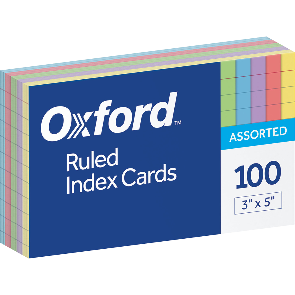 Oxford Index Card - Asst 3x5in 100Pk Pack Ruled