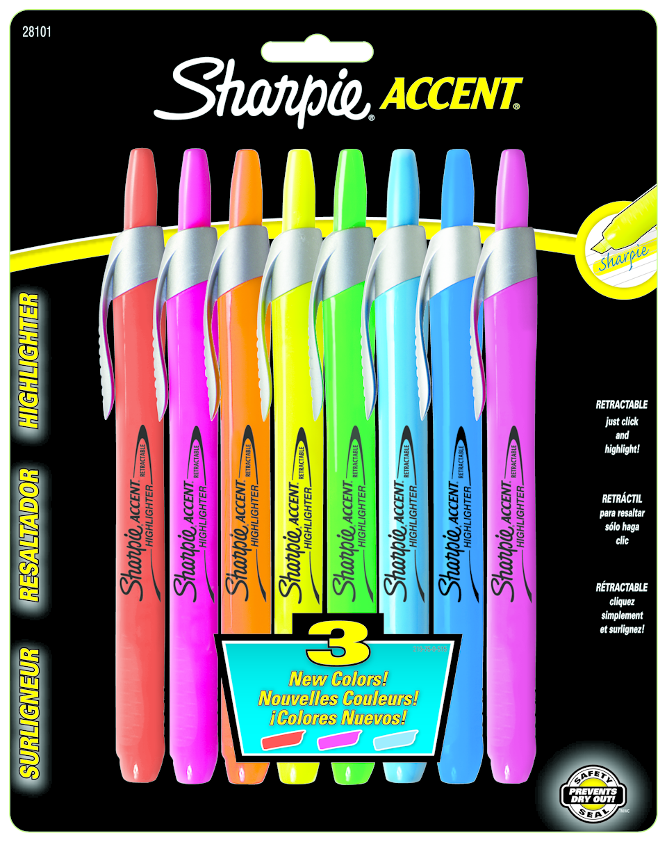 Sharpie Retractable Pen Style Highlighter - Asst Chisel 8Pk BP