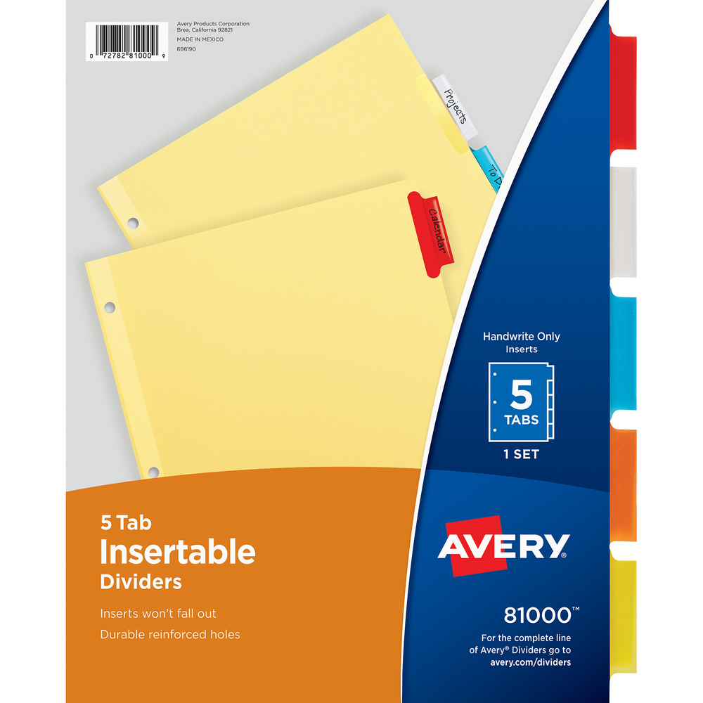 Index Dividers, Heavy-Duty, 5-Color Tab, 8.5 x 11-In.